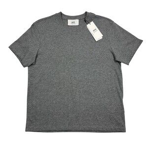 AMI Shirt Mens XS Gray Organic Cotton Heart Logo Crew Neck Tee Casual Top